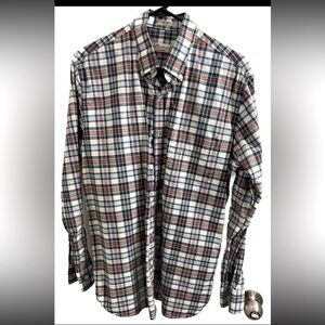 Peter Millar Men's Long Sleeve Button Front Plaid Dress Shirt Sz M 100% Cotton